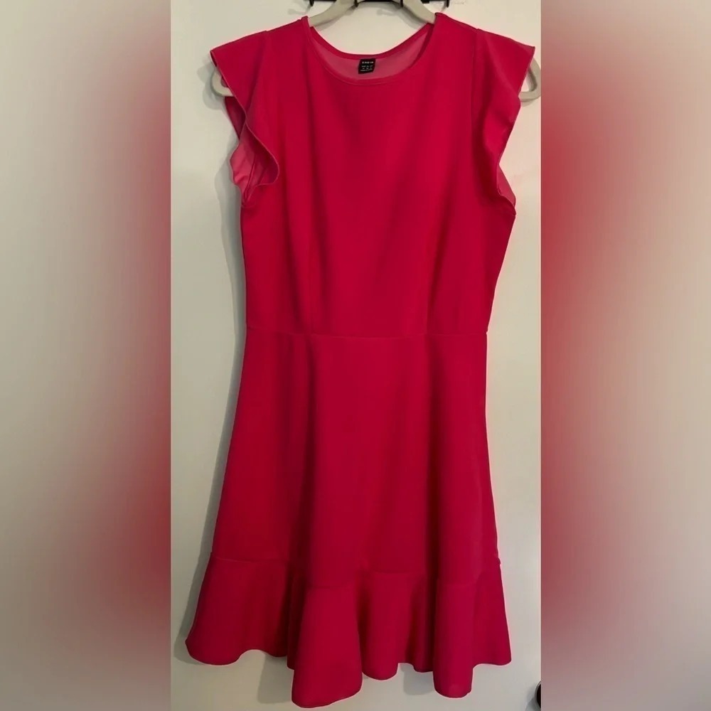 SHEIN Womens Pink Crewneck Flutter Cap Sleeve Flutter Hemline‎ Sz 6 Med Dress